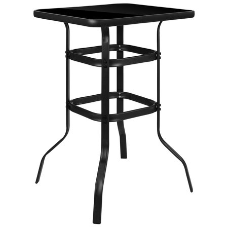 Flash Furniture Black 27.5" Square Glass Metal Patio Bar Table TLH-073H-B-GG